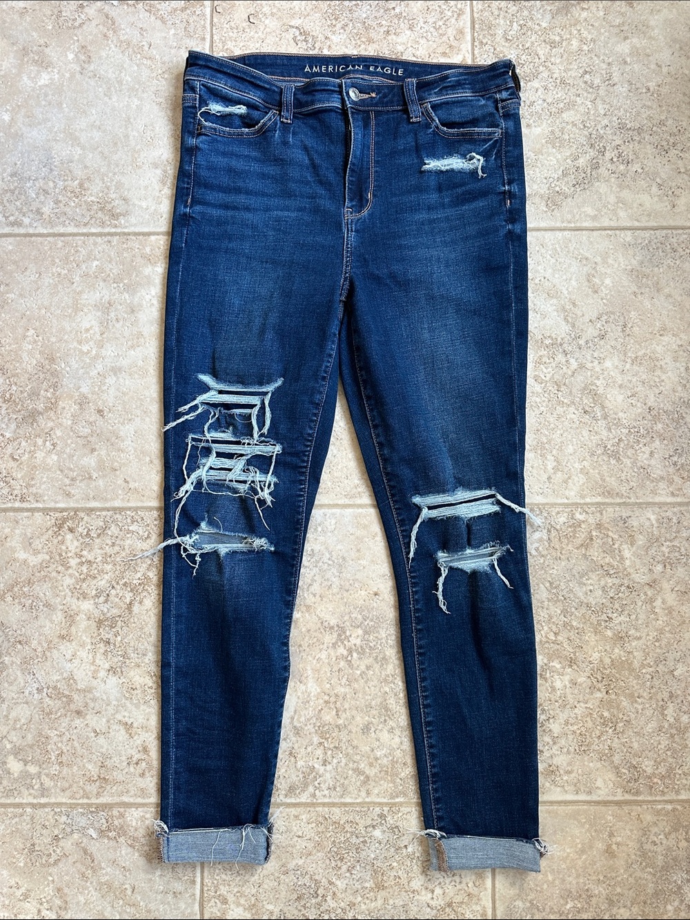 American Eagle Outfitters Dark Blue Ripped Skinny Jeggings